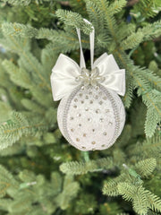 Elegant White Christmas Ornament with Rhinestones and Bow