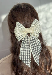 Large lace hair bow with tails “Cream”