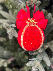 Elegant Red Christmas Ornament with Rhinestones and Bow