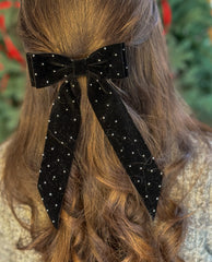 Velvet hair Bow- Black with rhinestones