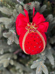Elegant Red Christmas Ornament with Rhinestones and Bow
