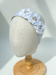Headband “White Satin flowers”