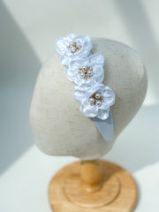 Headband “White Satin flowers”