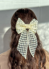 Large lace hair bow with tails “Cream”
