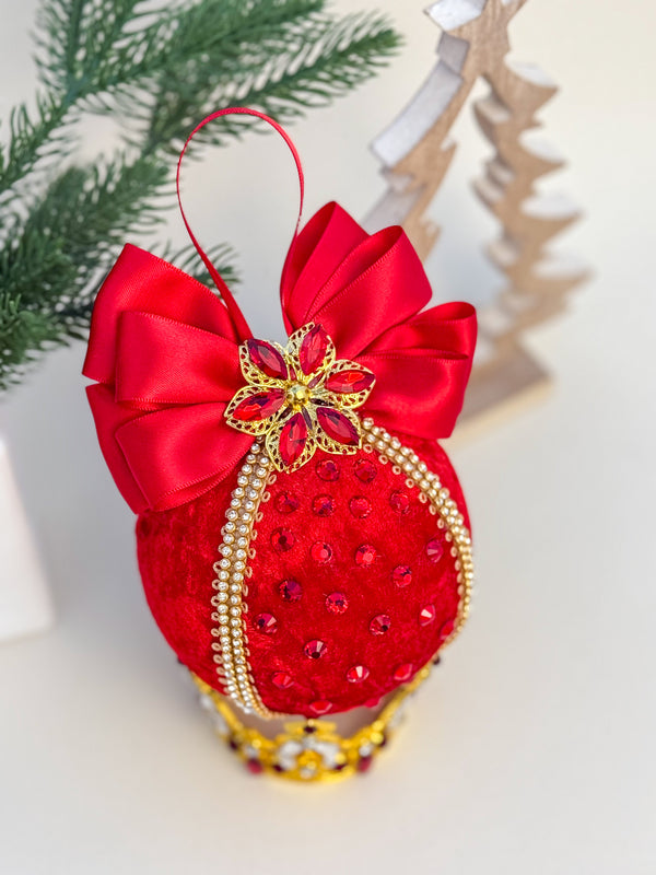 Elegant Red Christmas Ornament with Rhinestones and Bow