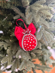 Elegant Red Christmas Ornament with Rhinestones and Bow