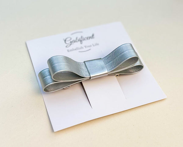 Barrette Bow hair clip- Silver Faux Gabificent