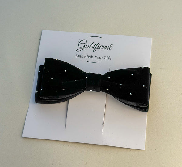 Barrette bow hair clip - Back Velvet with rhinestones Gabificent