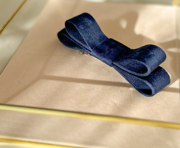 Barrette bow hair clip - Dark Blue Velvet Gabificent