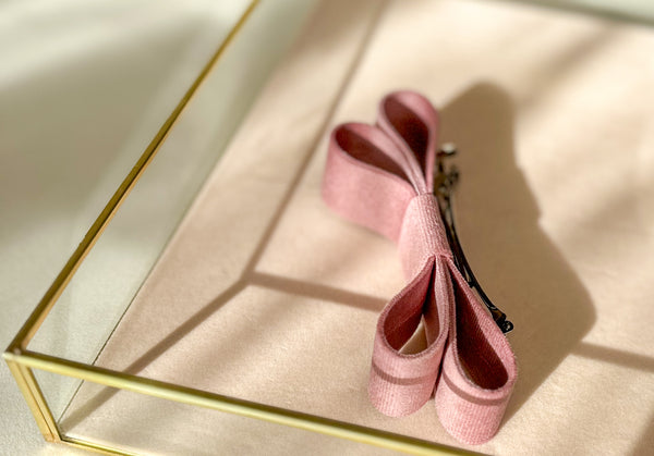 Barrette bow hair clip - Pink velvet Gabificent
