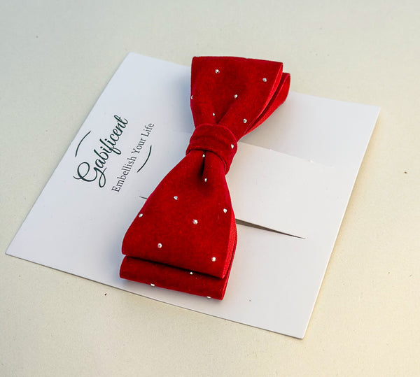 Barrette bow hair clip - Red Velvet with rhinestones Gabificent
