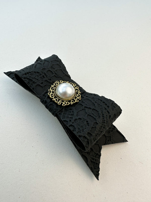 Barrette bowhair clip - Black Faux With Rhinestone Gabificent