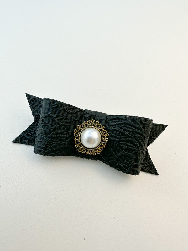 Barrette bowhair clip - Black Faux With Rhinestone Gabificent