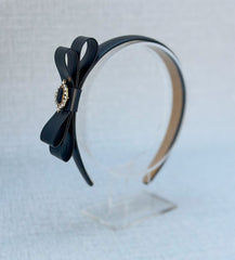 Black Headband- Leather Bow - Gabificent