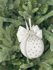 Elegant White Christmas Ornament with Rhinestones and Bow