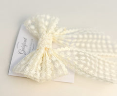 Large lace hair bow with tails “Cream”