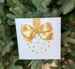 Elegant Handmade Christmas Card with Gold Bow and Gem Ornament Design