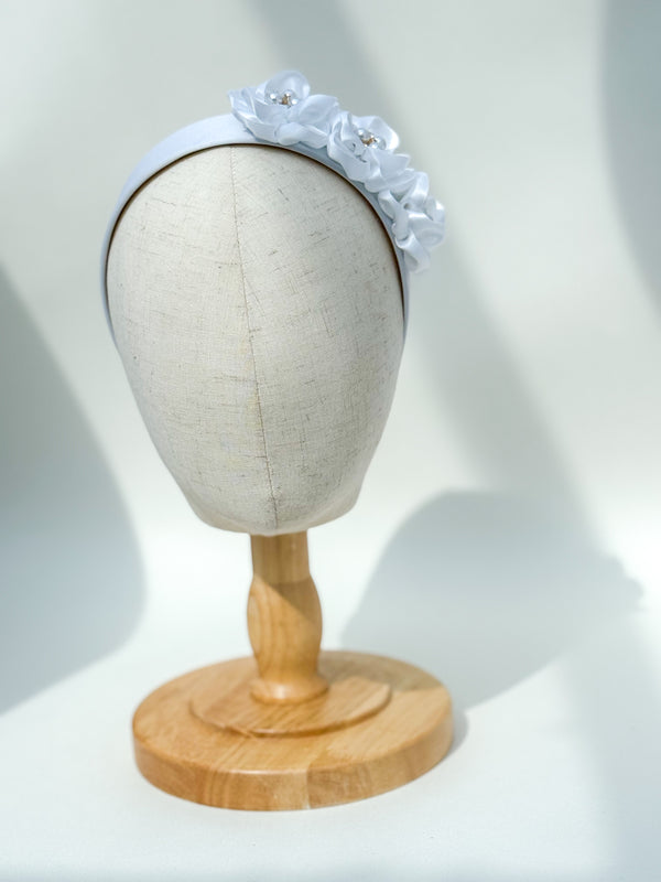 Headband “White Satin flowers”