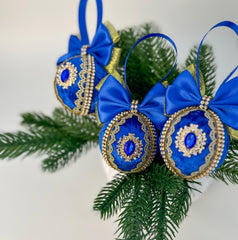 Christmas Baubles - Blue and gold - Set of 3 - Gabificent