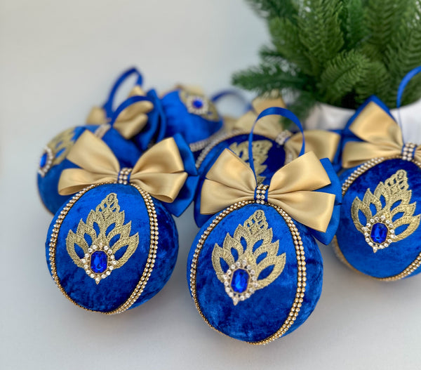Christmas Baubles - Blue and gold- Set of 6 Gabificent