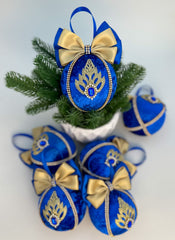 Christmas Baubles - Blue and gold- Set of 6 Gabificent