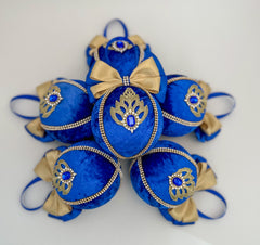 Christmas Baubles - Blue and gold- Set of 6 Gabificent