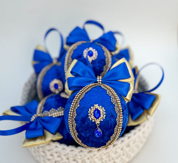 Christmas Baubles - Blue and gold - set of 6 Gabificent