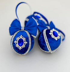 Christmas Baubles - Blue and silver - Set of 3 - Gabificent
