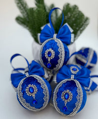 Christmas Baubles - Blue and silver- Set of 6 Gabificent
