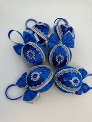 Christmas Baubles - Blue and silver- Set of 6 Gabificent