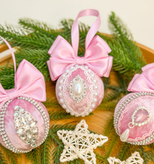 Christmas Baubles - Pink- Set of 3 Gabificent