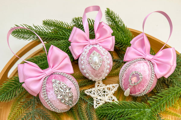 Christmas Baubles - Pink- Set of 3 Gabificent