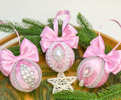 Christmas Baubles - Pink- Set of 3 Gabificent