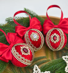 Christmas Baubles - Red- Set of 3 Gabificent