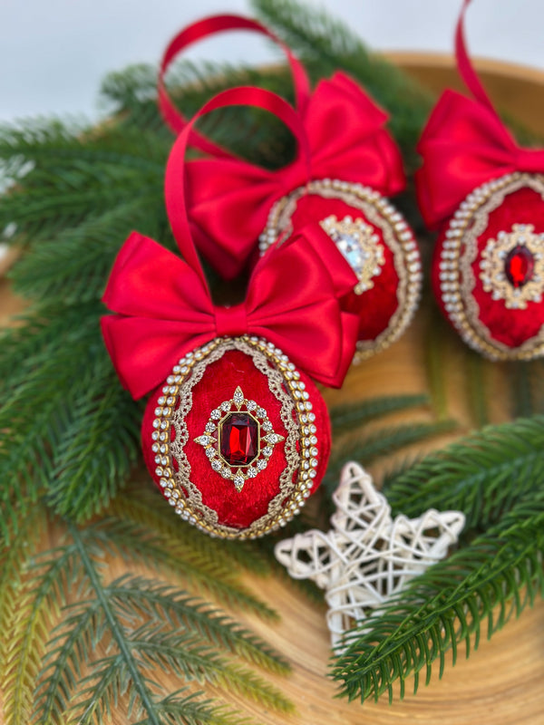 Christmas Baubles - Red- Set of 3 Gabificent