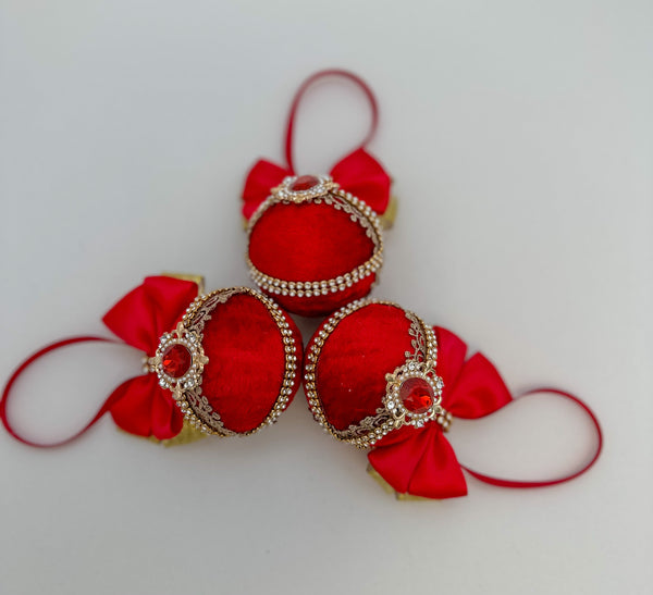 Christmas Baubles - Red with Gold- Set of 3 - Gabificent