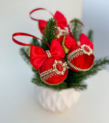 Christmas Baubles - Red with Gold- Set of 3 - Gabificent