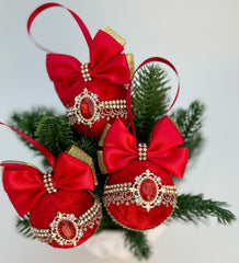 Christmas Baubles - Red with Gold- Set of 3 - Gabificent