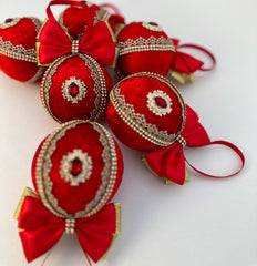 Christmas Baubles - Red with Gold- Set of 6 - Gabificent