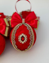 Christmas Baubles - Red with Gold- Set of 6 - Gabificent