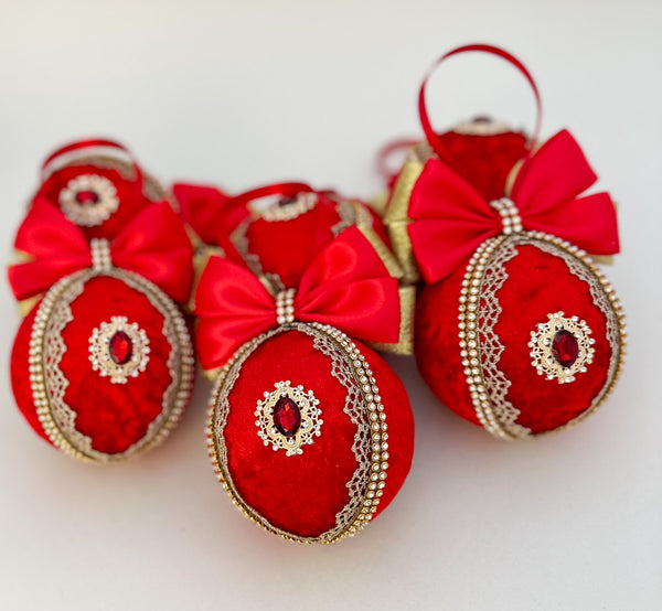 Christmas Baubles - Red with Gold- Set of 6 - Gabificent