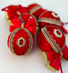 Christmas Baubles - Red with Gold- Set of 6 - Gabificent