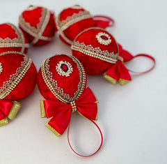 Christmas Baubles - Red with Gold- Set of 6 - Gabificent