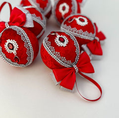 Christmas Baubles - Red with Silver - One Piece Gabificent