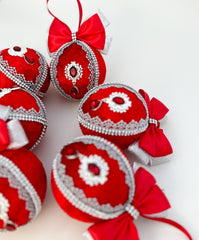 Christmas Baubles - Red with Silver - Set of 6 - Gabificent