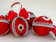 Christmas Baubles - Red with Silver - Set of 6 - Gabificent