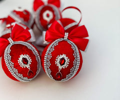 Christmas Baubles - Red with Silver - Set of 6 - Gabificent