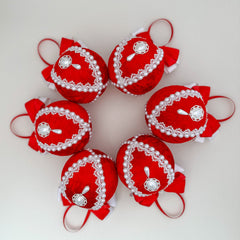 Christmas Baubles - Red with White- Set of 6 - Gabificent