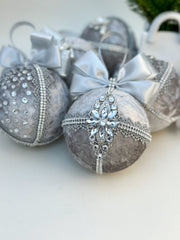 Christmas Baubles - Silver- Set of 6 Gabificent