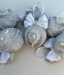 Christmas Baubles - Silver- Set of 6 Gabificent